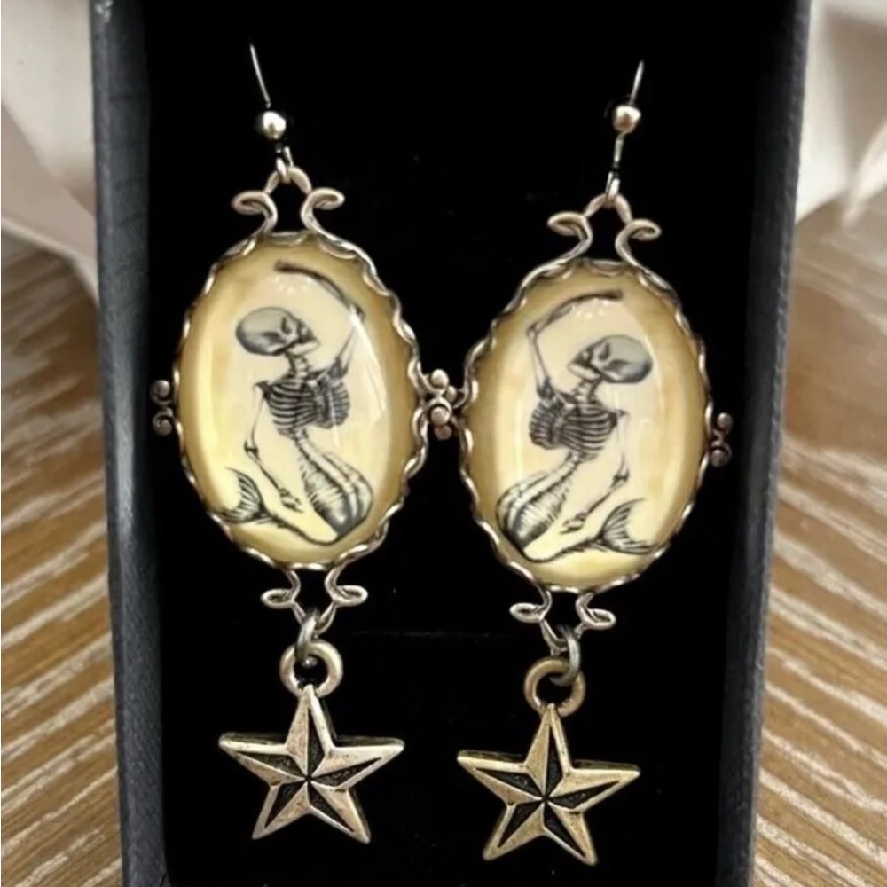 Earrings - Mermaid Skeleton Earrings with Nautical Star